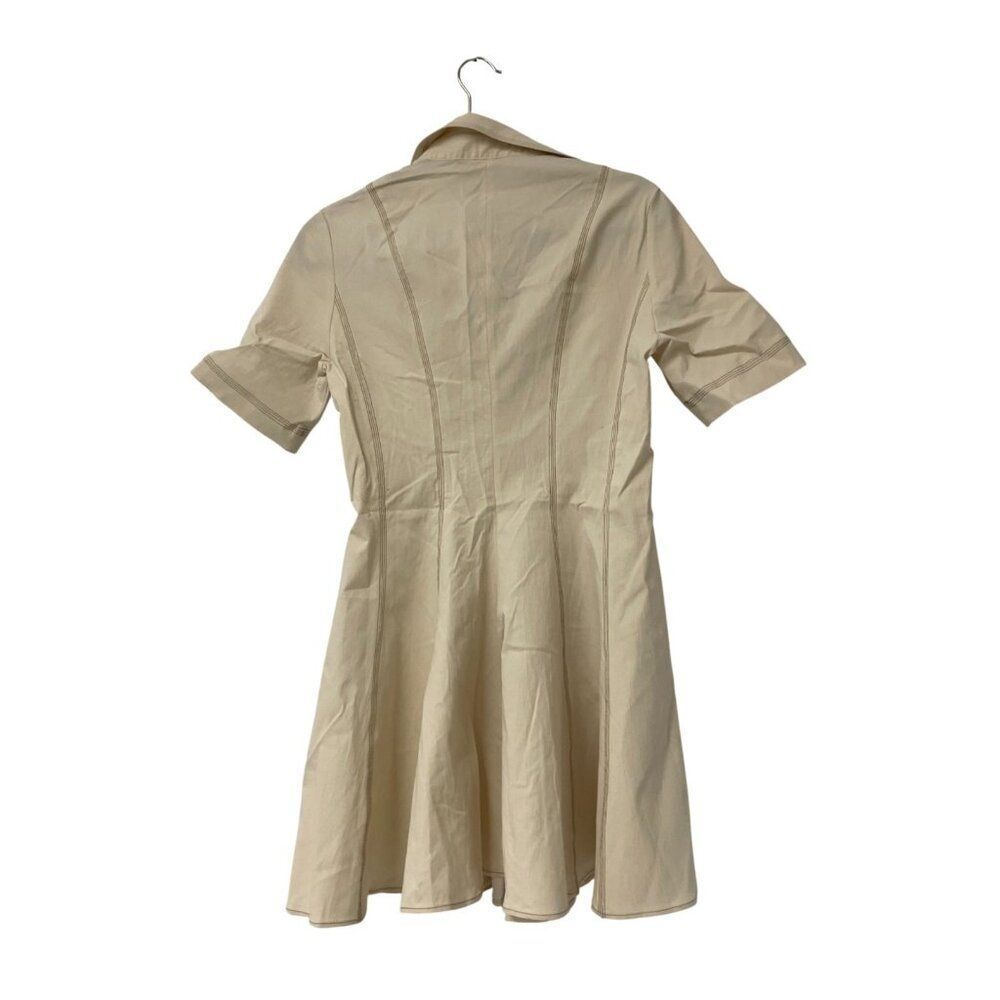 Zara Womens Mini Dress Large Ecru Cream Polo Collared Topstitch 8795/653 NWT - Picture 4 of 16